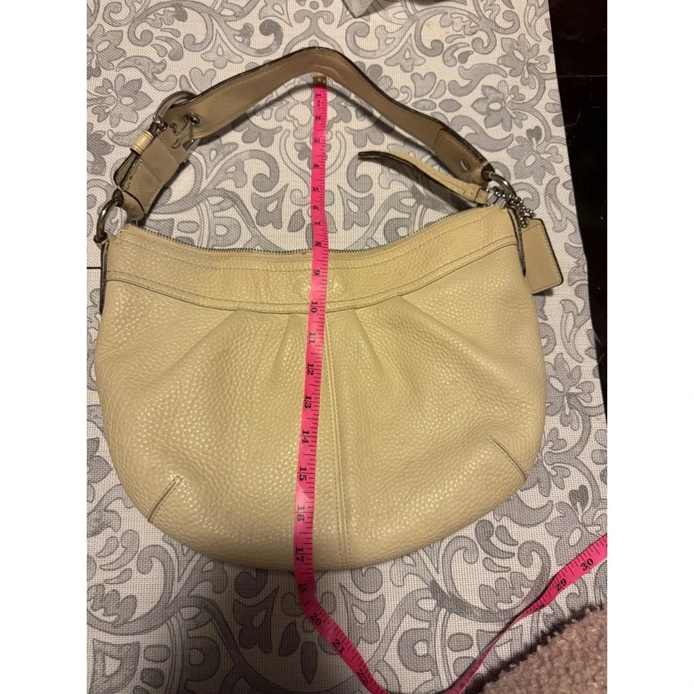 Coach Ergo Pleated Hobo Bag Beige Pebbled Leather Shoulder Bag F14330